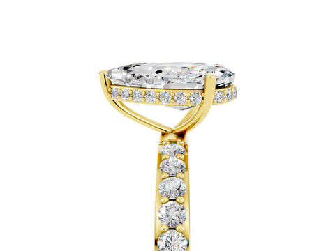 Yellow gold Pear Cut Moissanite Solitaire Ring with Pavé Band and Hidden Halo_17