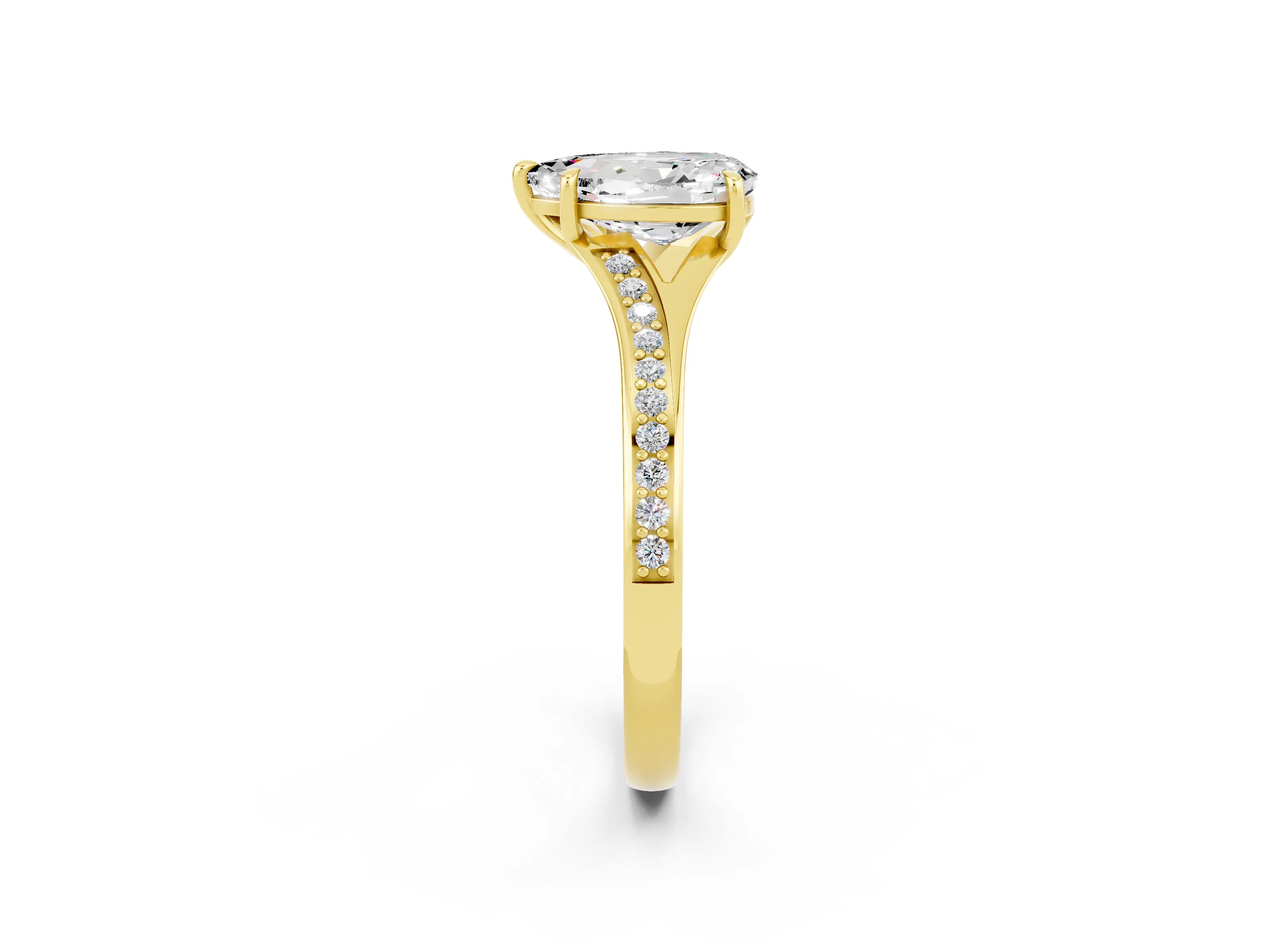 Yellow gold Pear Cut Moissanite Solitaire Ring with Pavé Band and Prong Setting_14