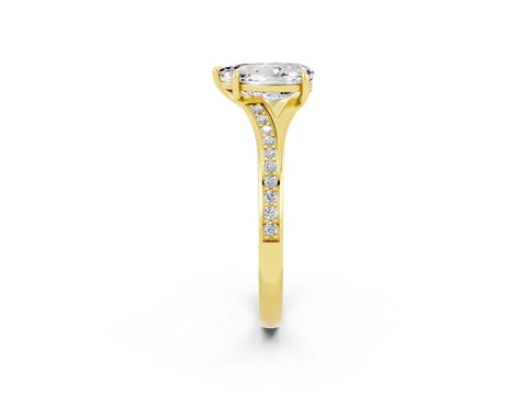 Yellow gold Pear Cut Moissanite Solitaire Ring with Pavé Band and Prong Setting_14
