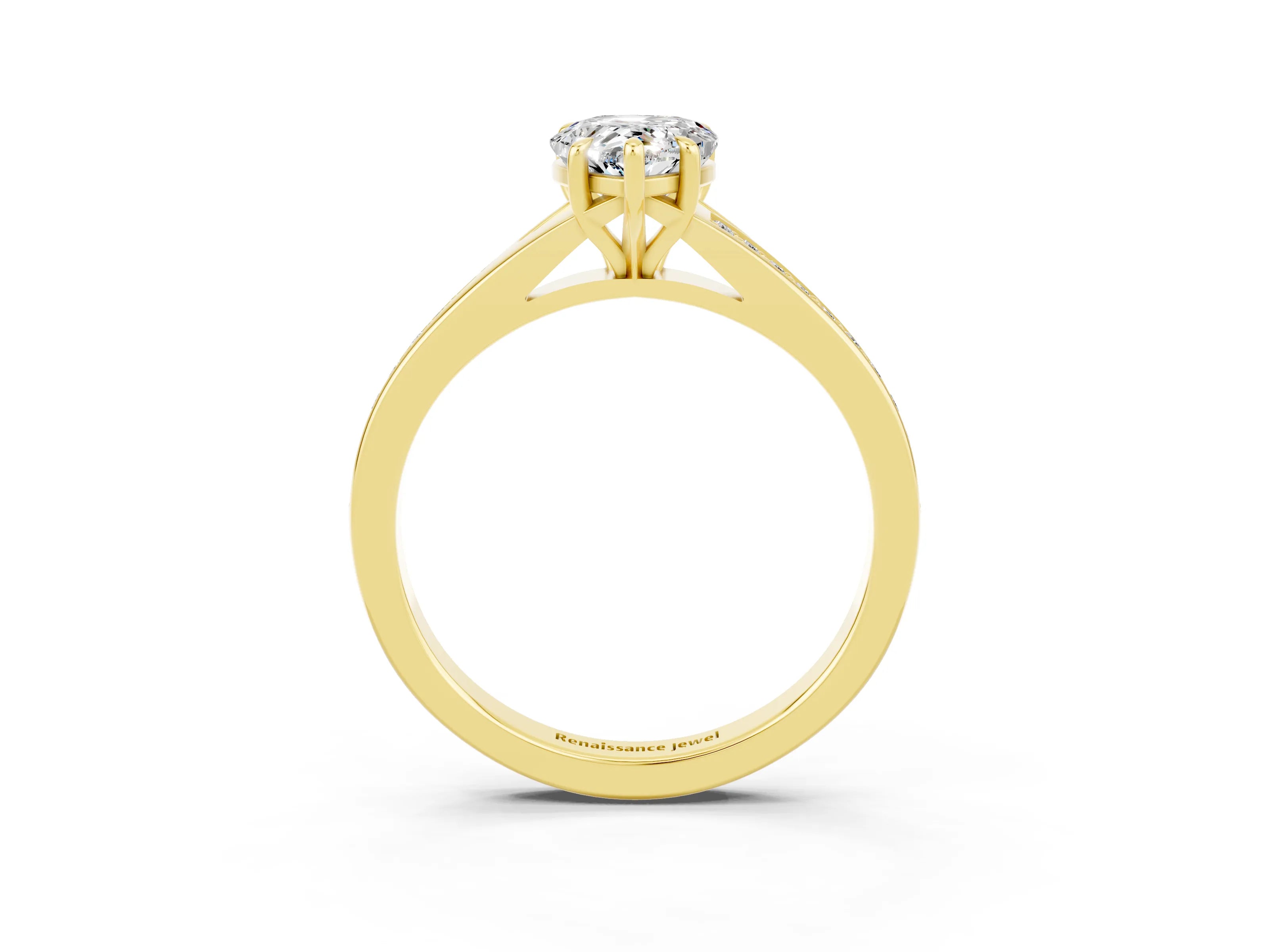 Yellow gold Pear Cut Moissanite Solitaire Ring with Pavé Band and Prong Setting_15