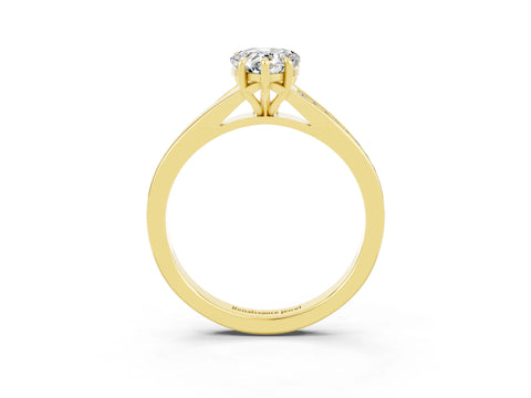 Yellow gold Pear Cut Moissanite Solitaire Ring with Pavé Band and Prong Setting_15