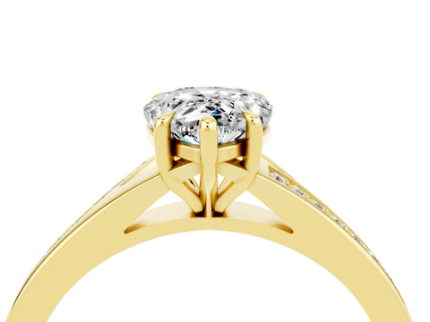 Yellow gold Pear Cut Moissanite Solitaire Ring with Pavé Band and Prong Setting_16