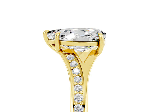 Yellow gold Pear Cut Moissanite Solitaire Ring with Pavé Band and Prong Setting_17
