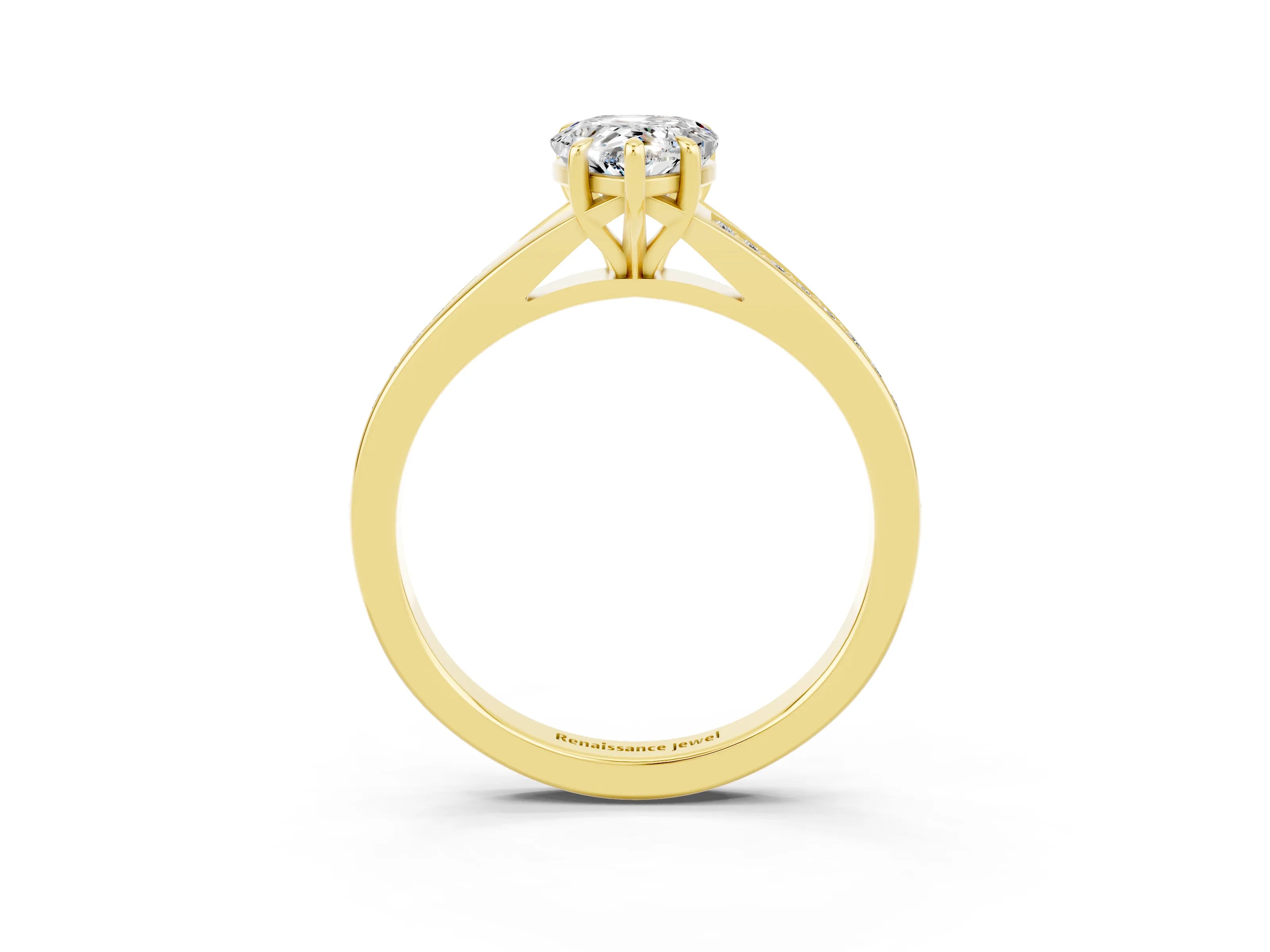 Yellow gold Pear Cut Moissanite Solitaire Ring with Pavé Band and Prong Setting_3