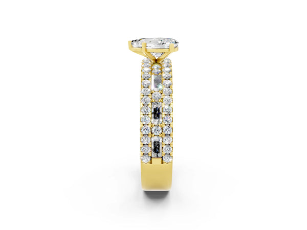 Yellow gold Pear Cut Moissanite Solitaire Ring with Pavé and Channel Set Band