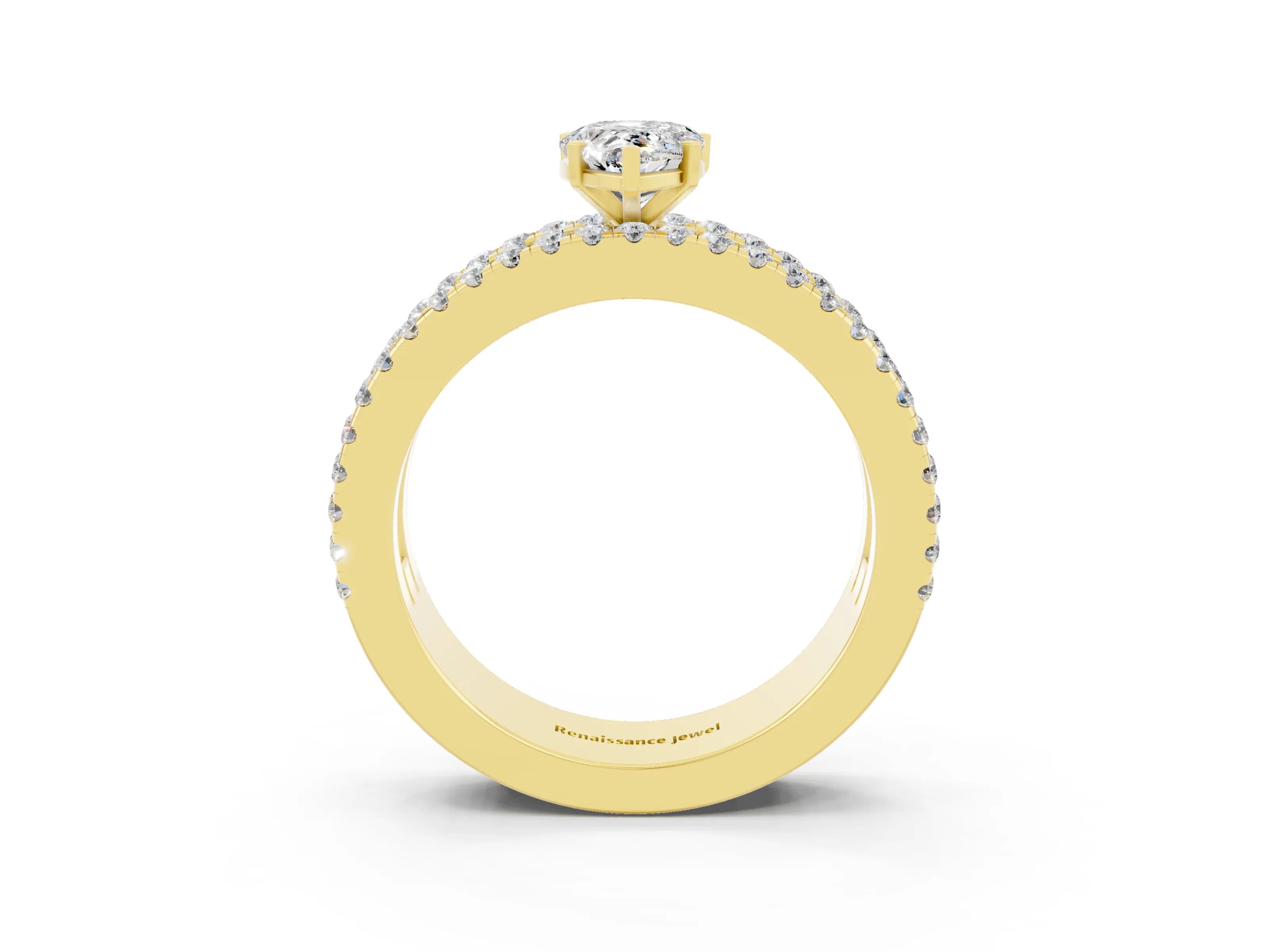 Yellow gold Pear Cut Moissanite Solitaire Ring with Pavé and Channel Set Band_3
