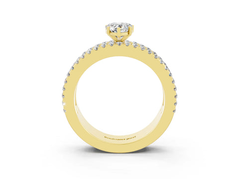 Yellow gold Pear Cut Moissanite Solitaire Ring with Pavé and Channel Set Band_3