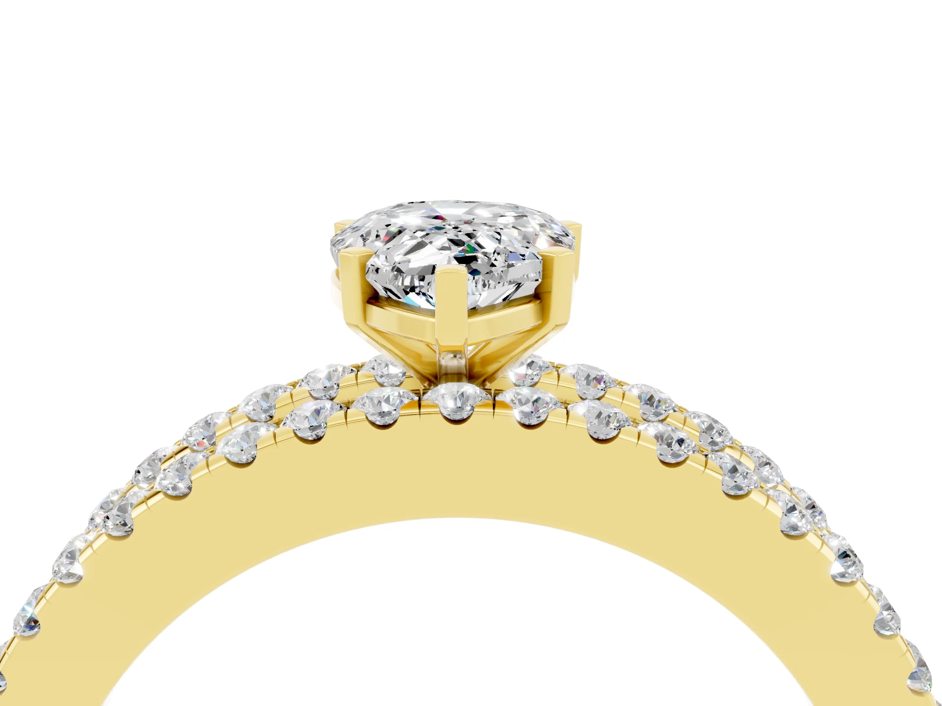 Yellow gold Pear Cut Moissanite Solitaire Ring with Pavé and Channel Set Band_4