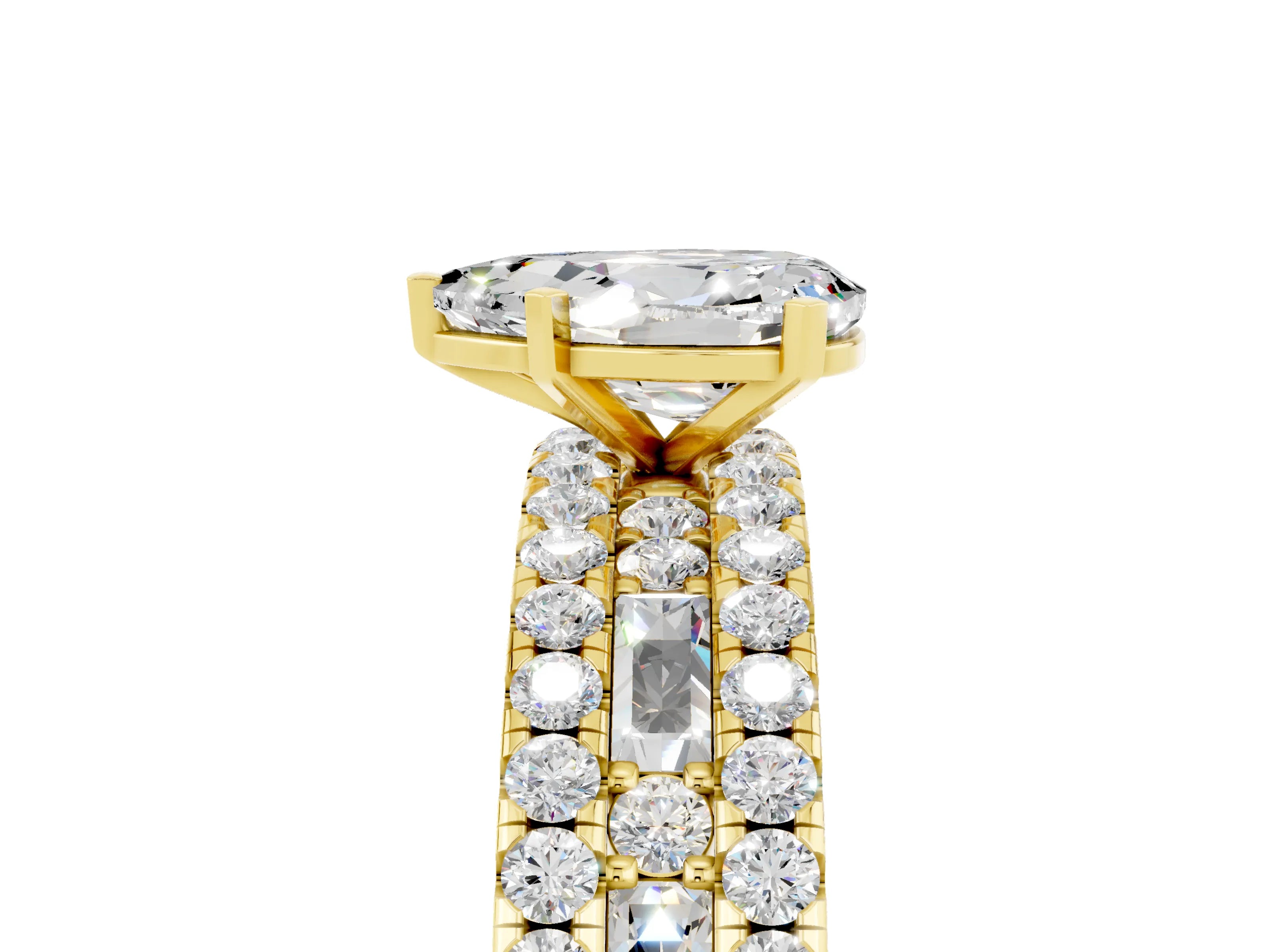 Yellow gold Pear Cut Moissanite Solitaire Ring with Pavé and Channel Set Band_5