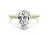 Yellow gold Pear Cut Moissanite Solitaire Ring with Pave Band and Four Prong Setting_24