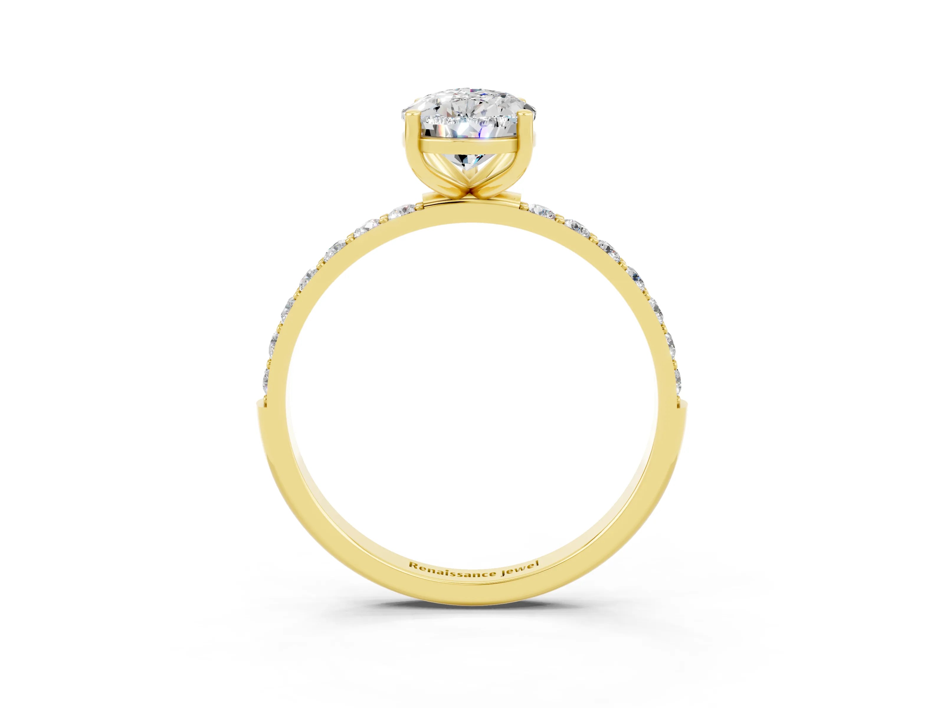 Yellow gold Pear Cut Moissanite Solitaire Ring with Pave Band and Four Prong Setting_27