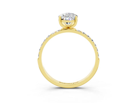 Yellow gold Pear Cut Moissanite Solitaire Ring with Pave Band and Four Prong Setting_27