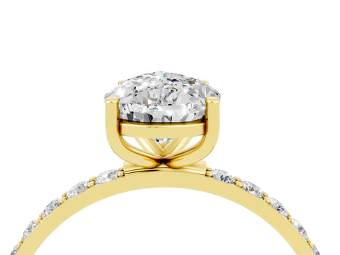 Yellow gold Pear Cut Moissanite Solitaire Ring with Pave Band and Four Prong Setting_28