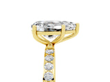Yellow gold Pear Cut Moissanite Solitaire Ring with Pave Band and Four Prong Setting_29