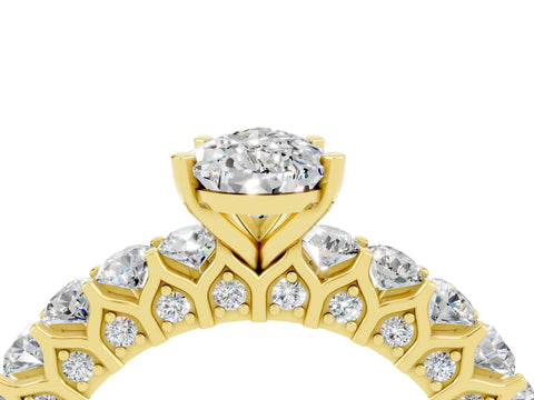 Yellow gold Pear Cut Moissanite Solitaire Ring with Shared Prong Pavé Band and Four-Prong Setting_4