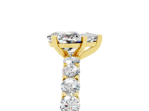 Yellow gold Pear Cut Moissanite Solitaire Ring with Shared Prong Pavé Band and Four-Prong Setting_5