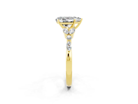 Yellow gold Pear Cut Moissanite Solitaire Ring with Side Stones and Four-Prong Setting_14