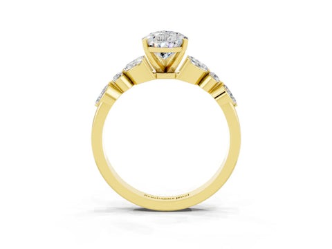 Yellow gold Pear Cut Moissanite Solitaire Ring with Side Stones and Four-Prong Setting_15