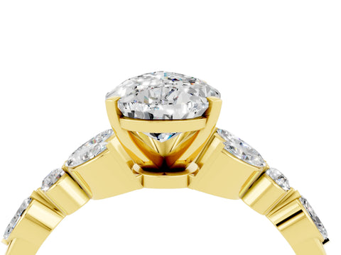 Yellow gold Pear Cut Moissanite Solitaire Ring with Side Stones and Four-Prong Setting_16