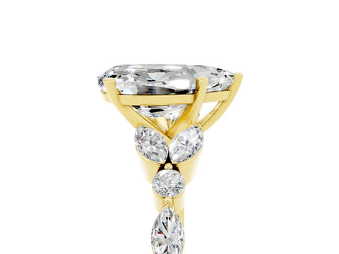 Yellow gold Pear Cut Moissanite Solitaire Ring with Side Stones and Four-Prong Setting_17