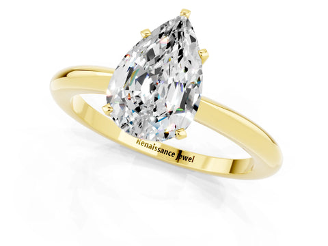 Yellow gold Pear Cut Moissanite Solitaire Ring with Six-Prong Setting and Classic Band_1