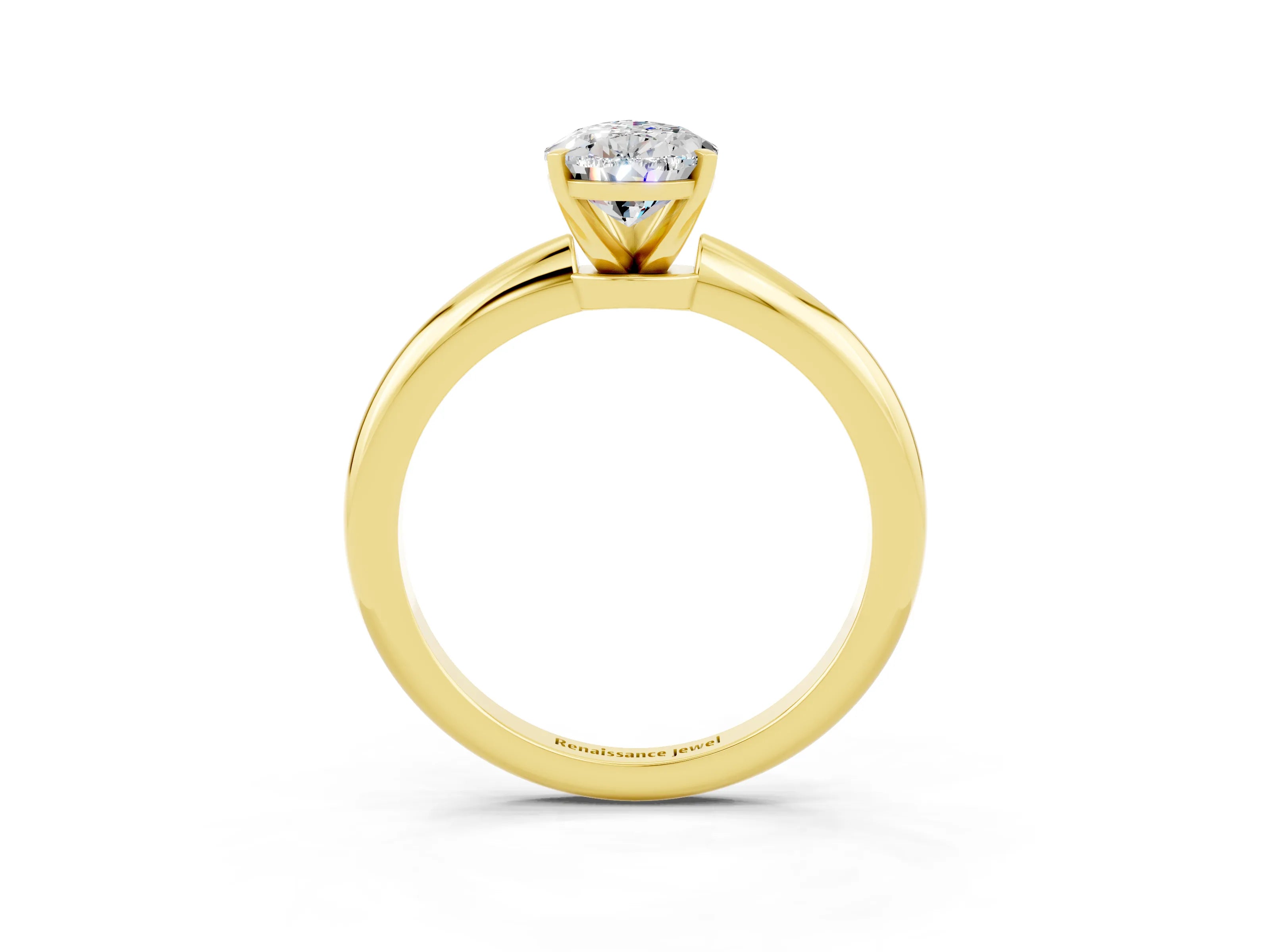 Yellow gold Pear Cut Moissanite Solitaire Ring with Six-Prong Setting and Classic Band_3