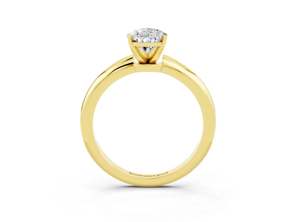 Yellow gold Pear Cut Moissanite Solitaire Ring with Six-Prong Setting and Classic Band