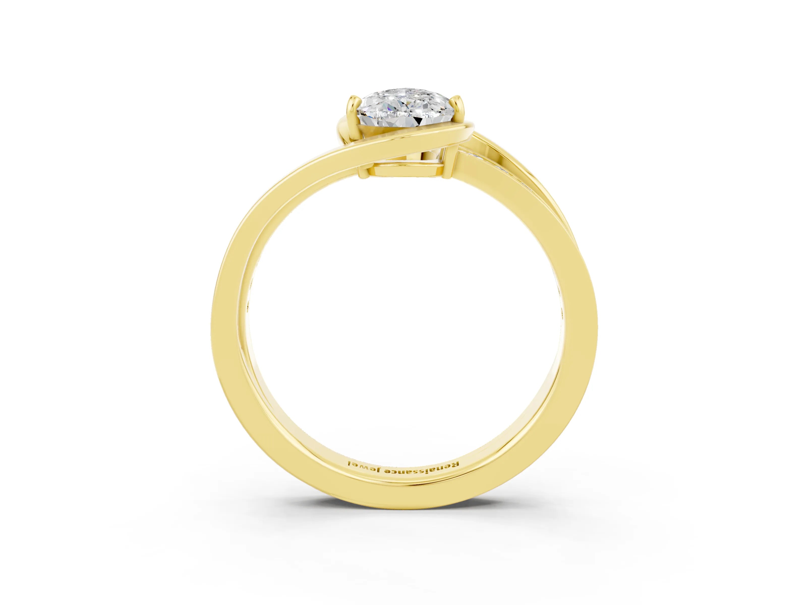 Yellow gold Pear Cut Moissanite Solitaire Ring with Split Shank and Prong Setting_3