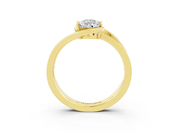 Yellow gold Pear Cut Moissanite Solitaire Ring with Split Shank and Prong Setting