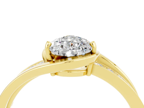Yellow gold Pear Cut Moissanite Solitaire Ring with Split Shank and Prong Setting_4