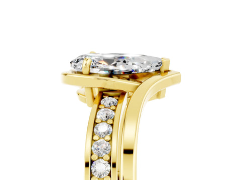 Yellow gold Pear Cut Moissanite Solitaire Ring with Split Shank and Prong Setting_5