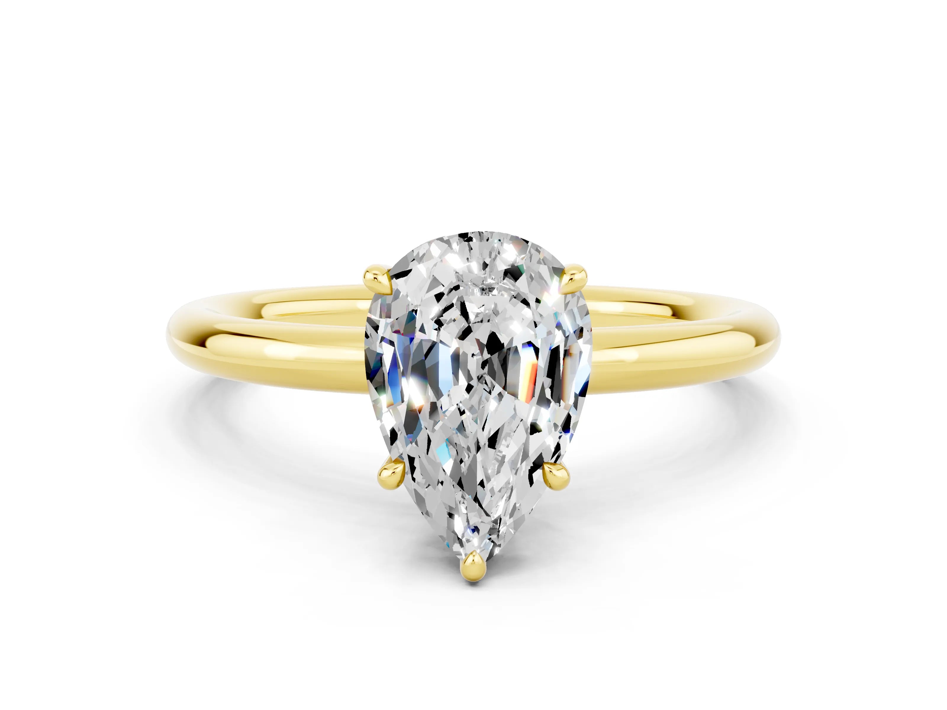 Yellow gold Pear Cut Moissanite Solitaire Ring with Thin Band and Four-Prong Setting_12