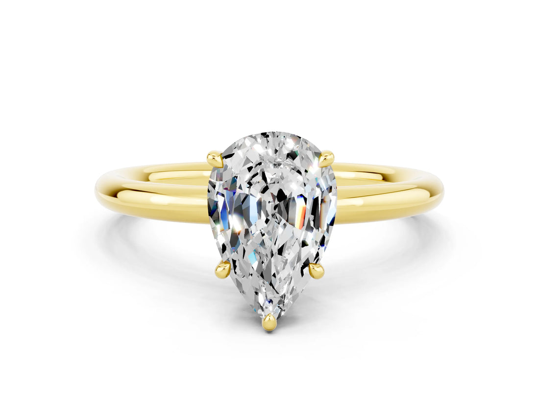 Yellow gold Pear Cut Moissanite Solitaire Ring with Thin Band and Four-Prong Setting_12
