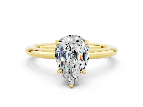 Yellow gold Pear Cut Moissanite Solitaire Ring with Thin Band and Four-Prong Setting_12