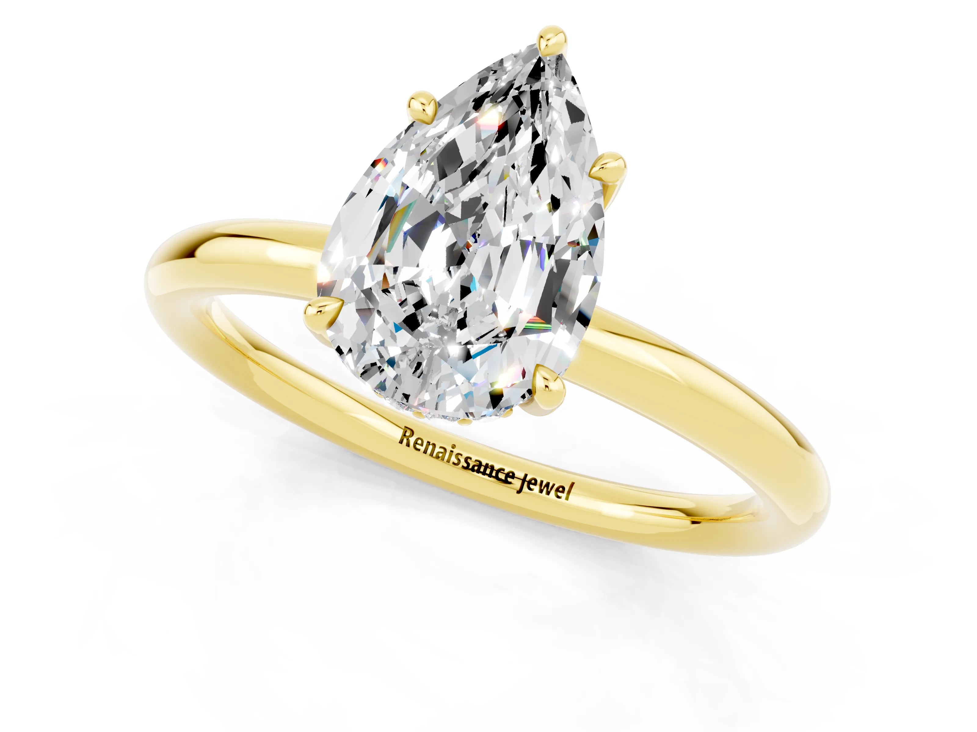 Yellow gold Pear Cut Moissanite Solitaire Ring with Thin Band and Four-Prong Setting_13