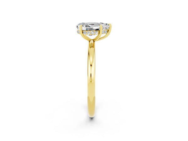 Yellow gold Pear Cut Moissanite Solitaire Ring with Thin Band and Four-Prong Setting