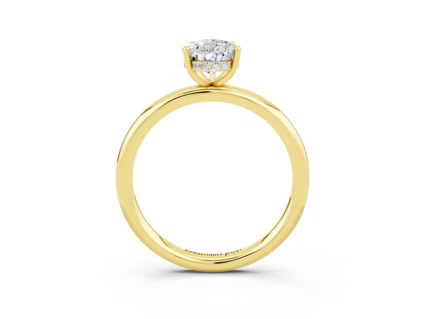 Yellow gold Pear Cut Moissanite Solitaire Ring with Thin Band and Four-Prong Setting