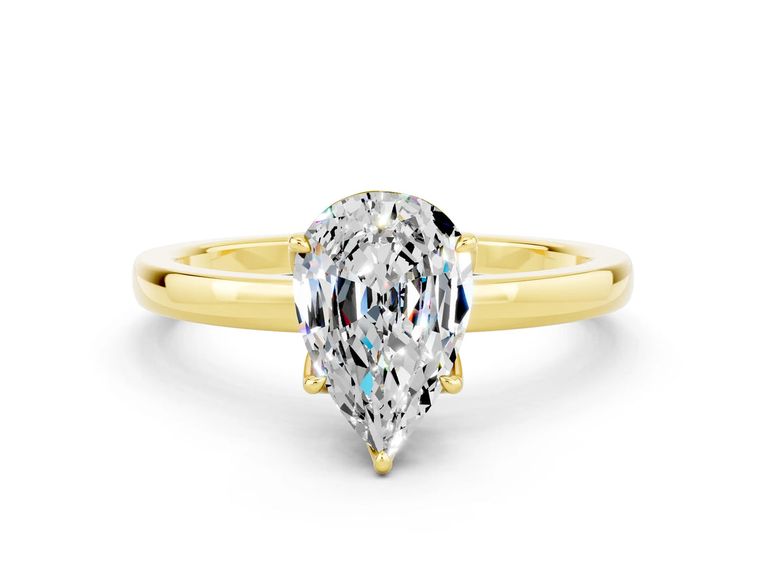 Yellow gold Pear Cut Moissanite Solitaire Ring with Thin Band and Prong Setting_12