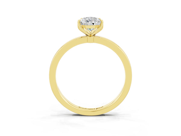 Yellow gold Pear Cut Moissanite Solitaire Ring with Thin Band and Prong Setting