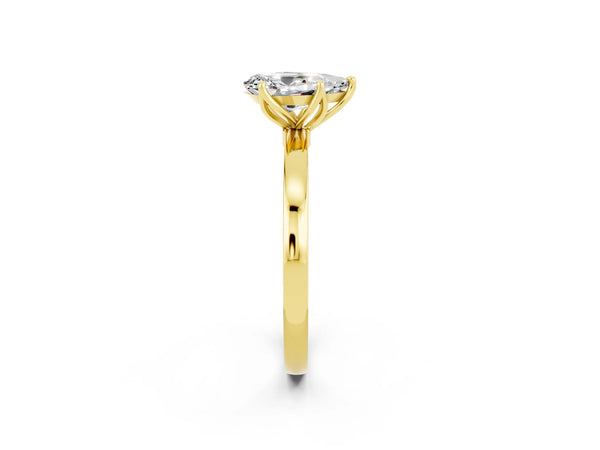 Yellow gold Pear Cut Moissanite Solitaire Ring with Thin Band and Prong Setting