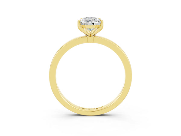 Yellow gold Pear Cut Moissanite Solitaire Ring with Thin Band and Prong Setting