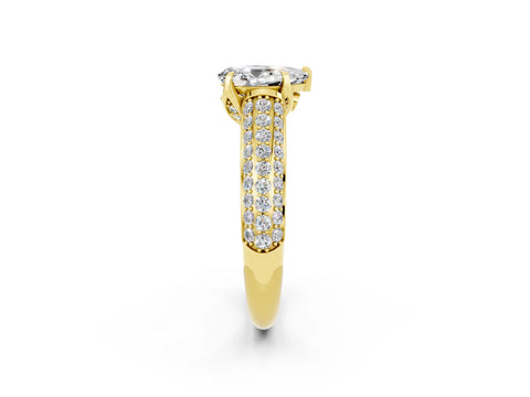 Yellow gold Pear Cut Moissanite Solitaire Ring with Three-Row Pavé Band and Four-Prong Setting_14