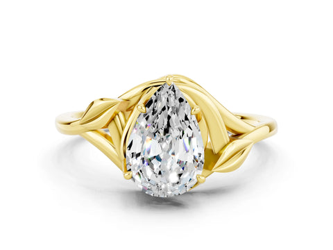 Yellow gold Pear Cut Moissanite Solitaire Ring with Twist Band and Four-Prong Setting_24