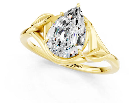 Yellow gold Pear Cut Moissanite Solitaire Ring with Twist Band and Four-Prong Setting_25