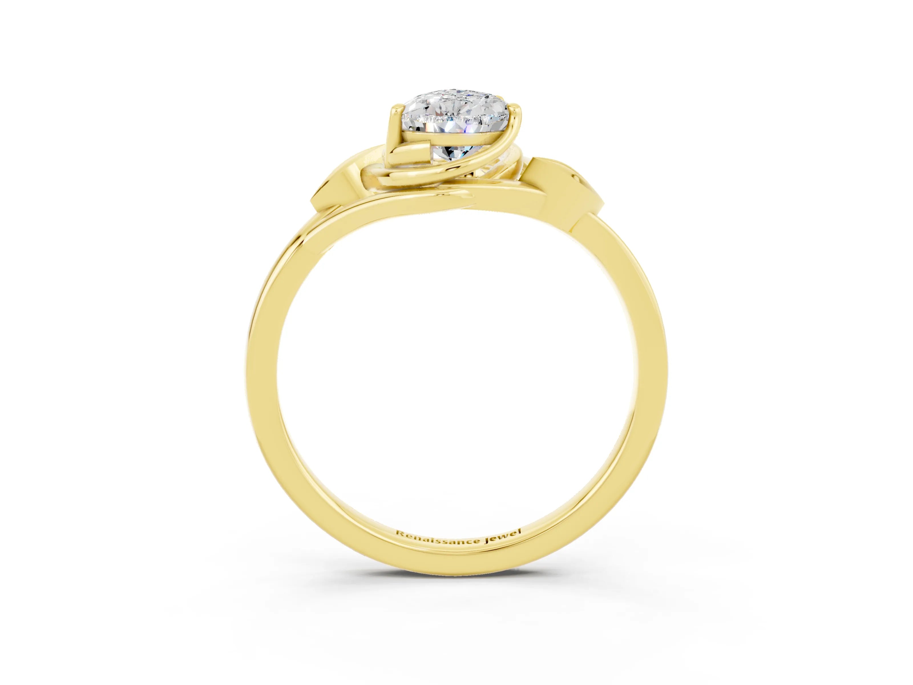 Yellow gold Pear Cut Moissanite Solitaire Ring with Twist Band and Four-Prong Setting_27