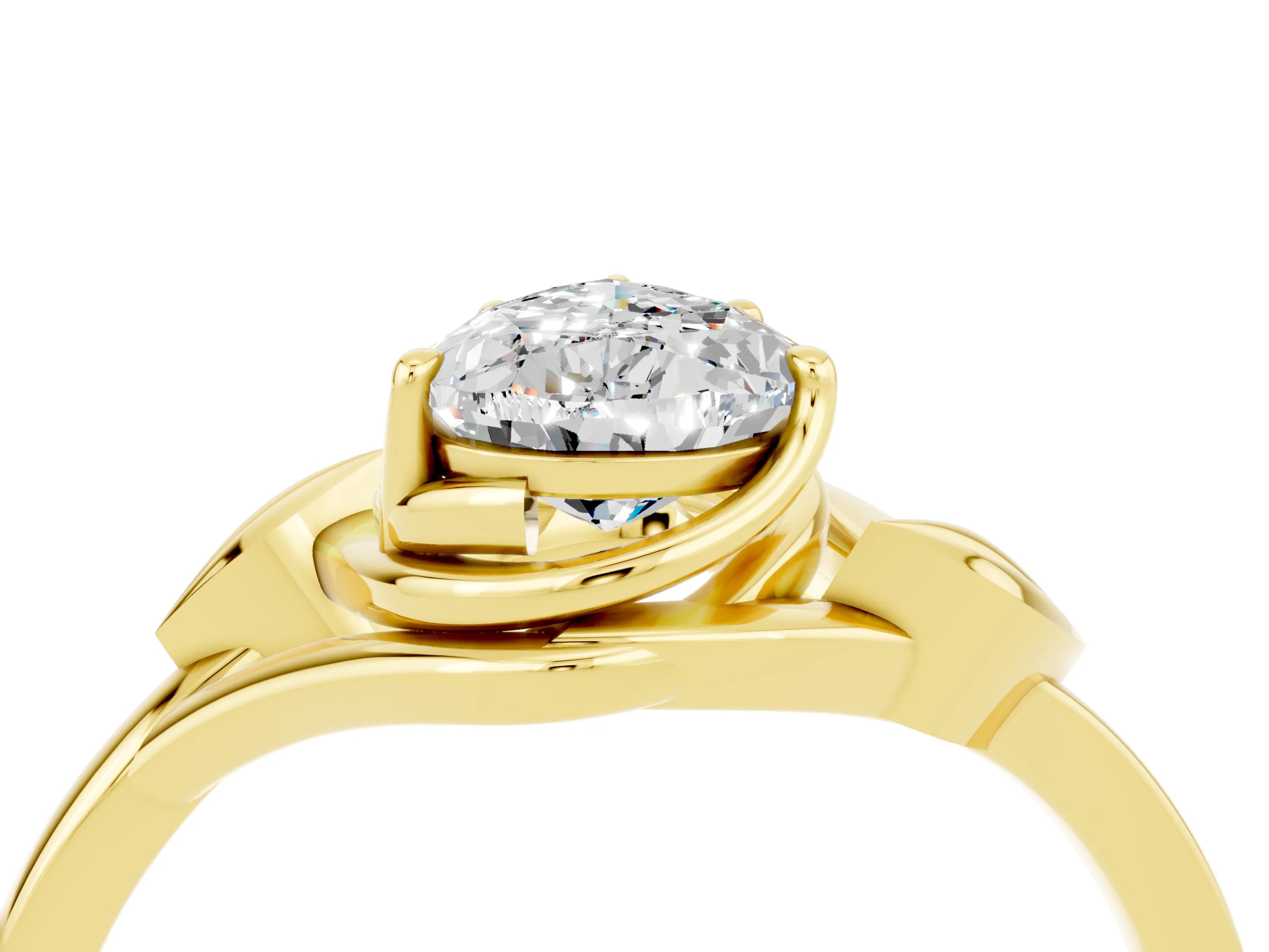 Yellow gold Pear Cut Moissanite Solitaire Ring with Twist Band and Four-Prong Setting_28