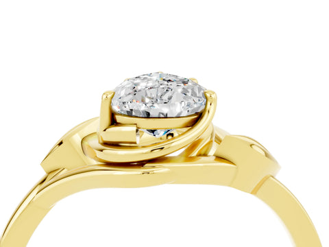 Yellow gold Pear Cut Moissanite Solitaire Ring with Twist Band and Four-Prong Setting_28