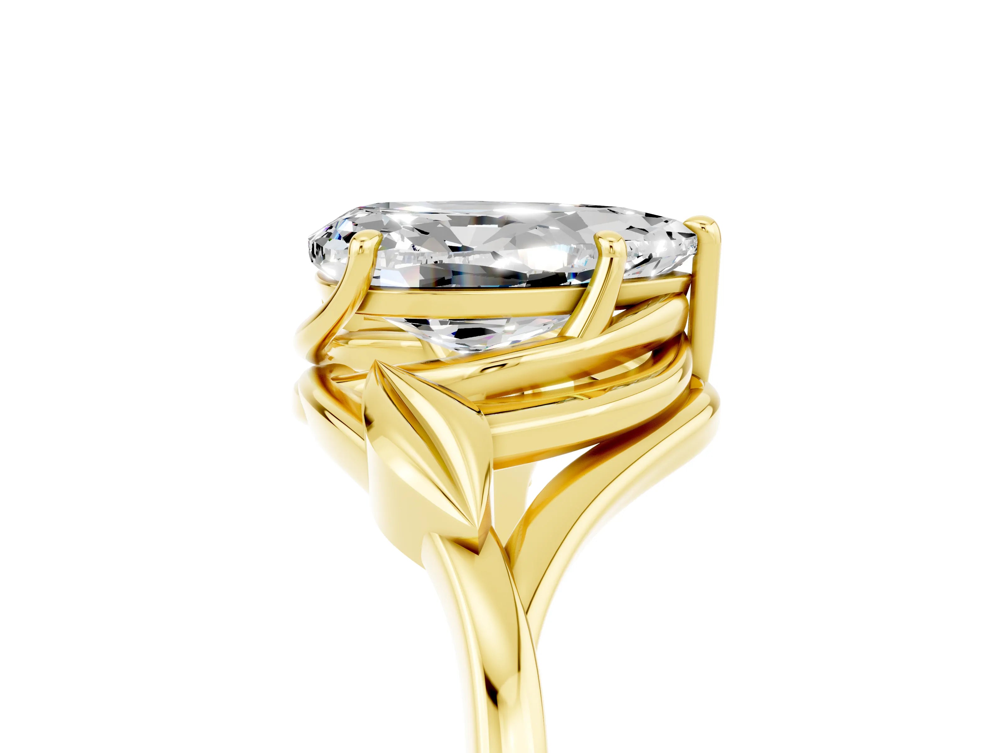 Yellow gold Pear Cut Moissanite Solitaire Ring with Twist Band and Four-Prong Setting_29