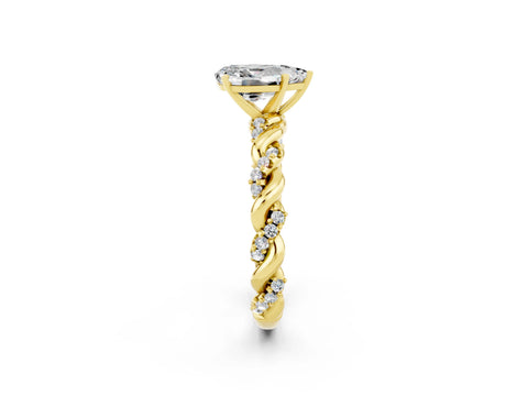 Yellow gold Pear Cut Moissanite Solitaire Ring with Twisted Band and Pavé Accents_2