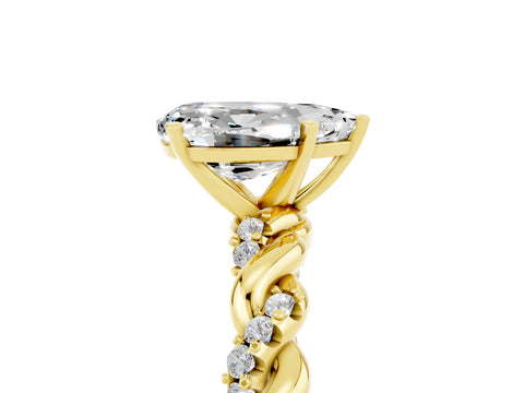 Yellow gold Pear Cut Moissanite Solitaire Ring with Twisted Band and Pavé Accents_5